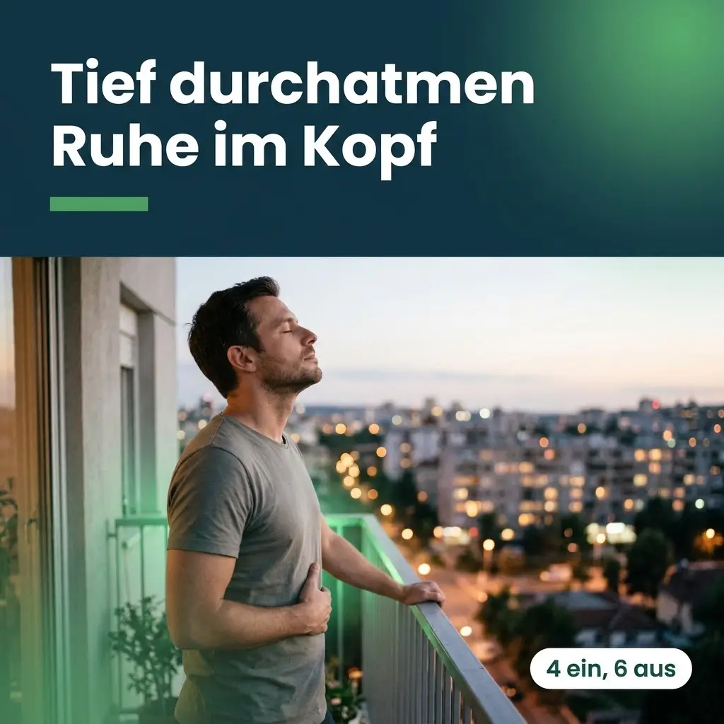 Mann macht abends auf dem Balkon eine Atemübung gegen Nervosität vor dem Sex