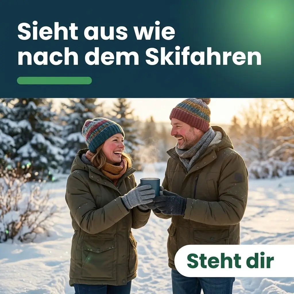 Paar mit rosigen Wangen beim Winterspaziergang, Sinnbild für rote Wangen von Cialis
