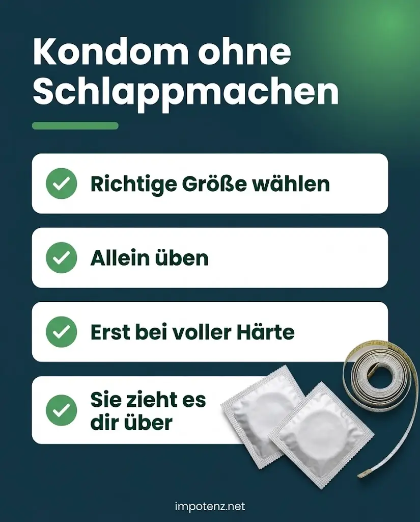 Infografik: vier Tipps, um beim Kondom die Erektion zu halten