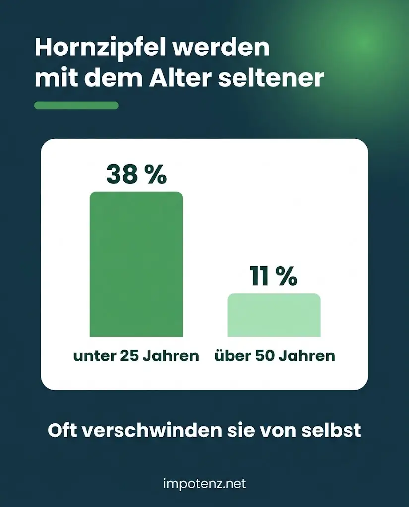 Infografik Hornzipfel Häufigkeit: 38 Prozent unter 25 Jahren, 11 Prozent über 50 Jahren
