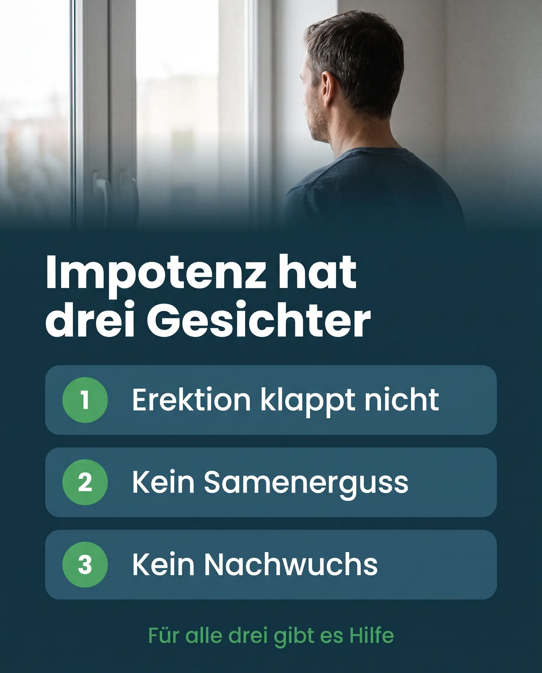 Infografik Impotenz: erektile Dysfunktion, Anejakulation und Unfruchtbarkeit als drei Formen