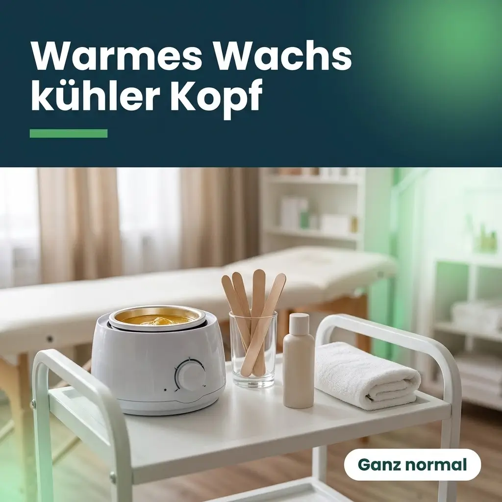 Wachswärmer, Holzspatel und Handtuch auf einem Rollwagen im Kosmetikstudio für Intimwaxing beim Mann
