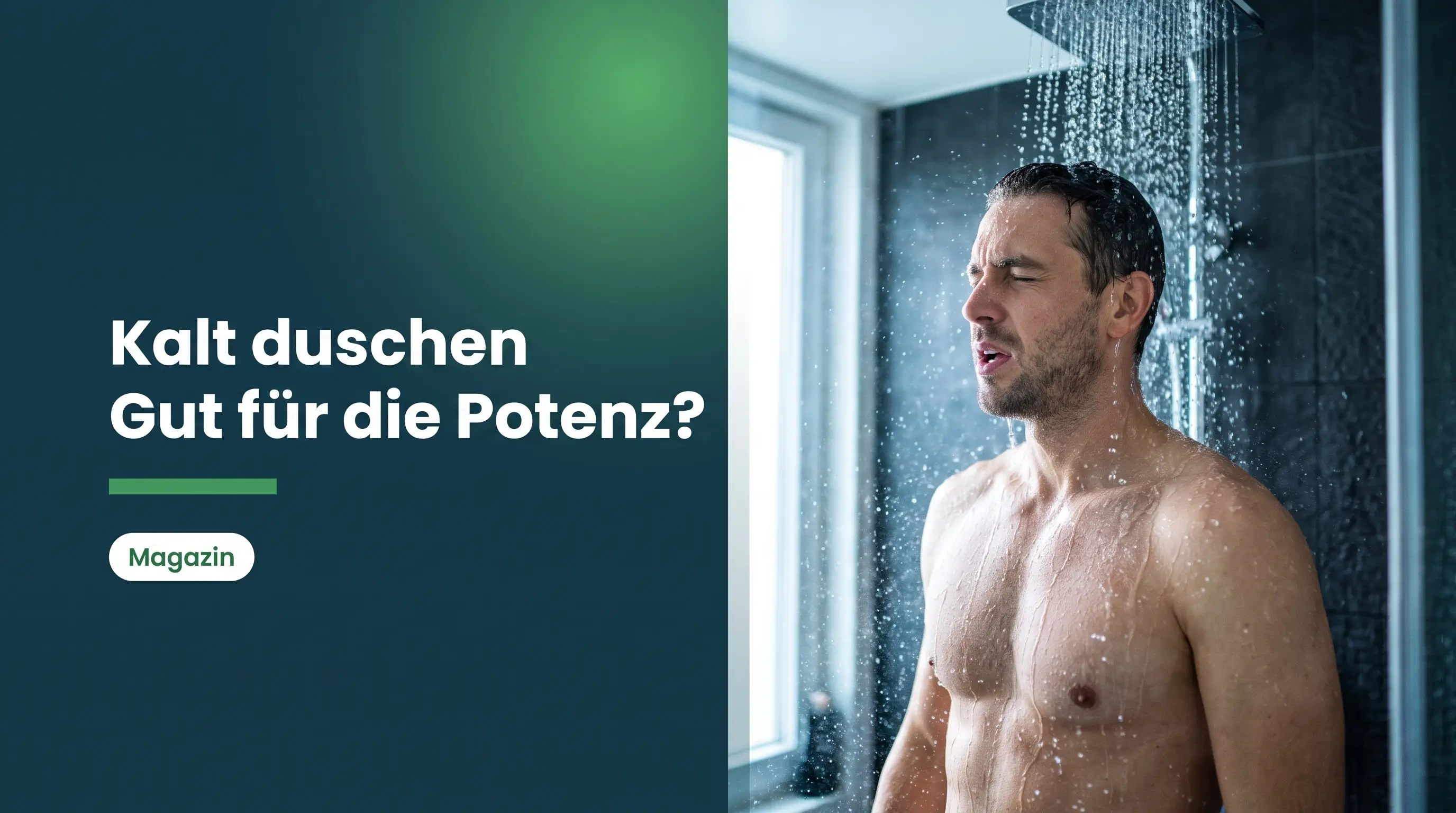 Kalt duschen für Potenz: Mann steht mit zusammengekniffenen Augen unter kaltem Wasser