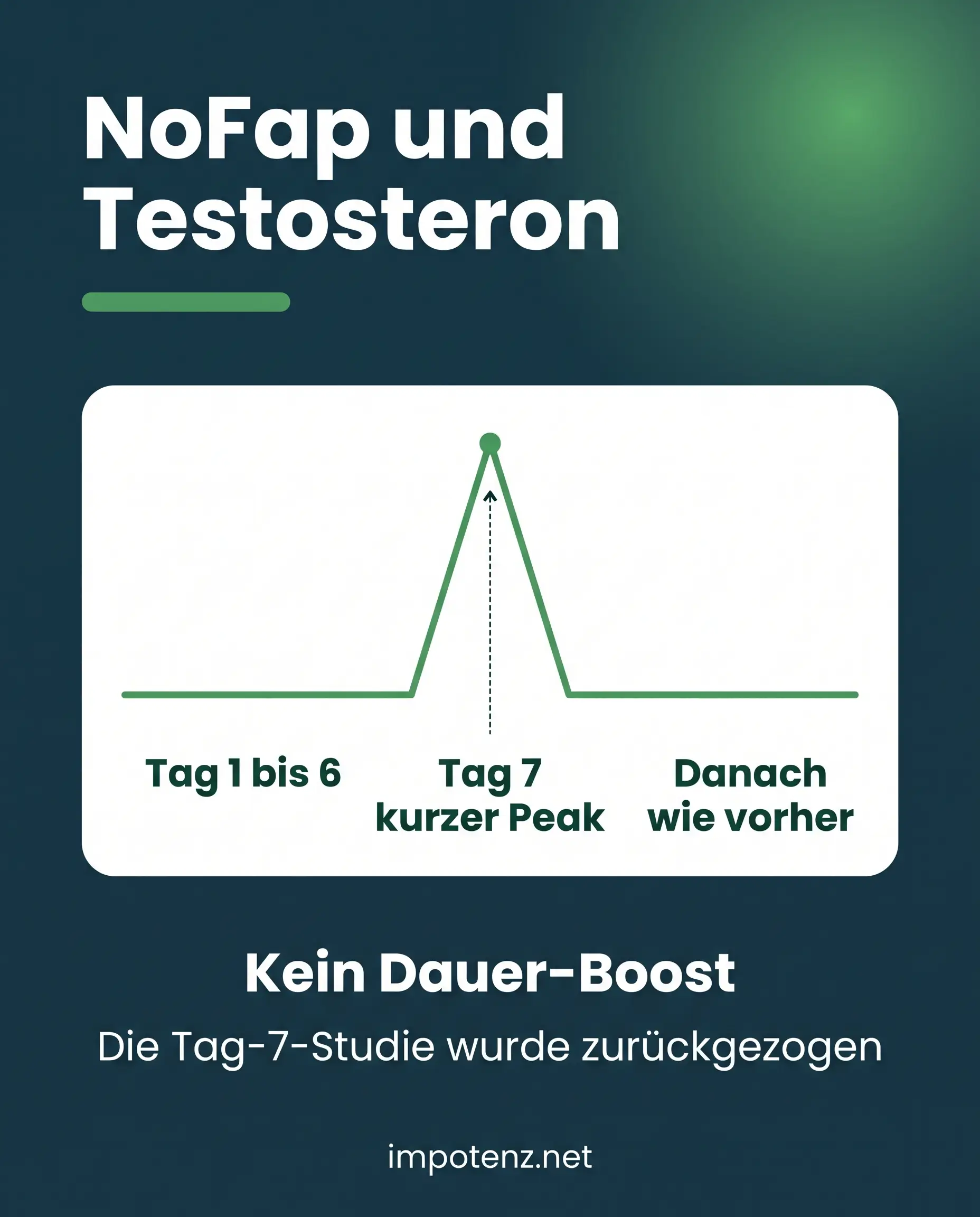 Infografik NoFap und Testosteron: Tag 1 bis 6 normal, Tag 7 kurzer Peak, danach wie vorher, die Studie wurde zurückgezogen