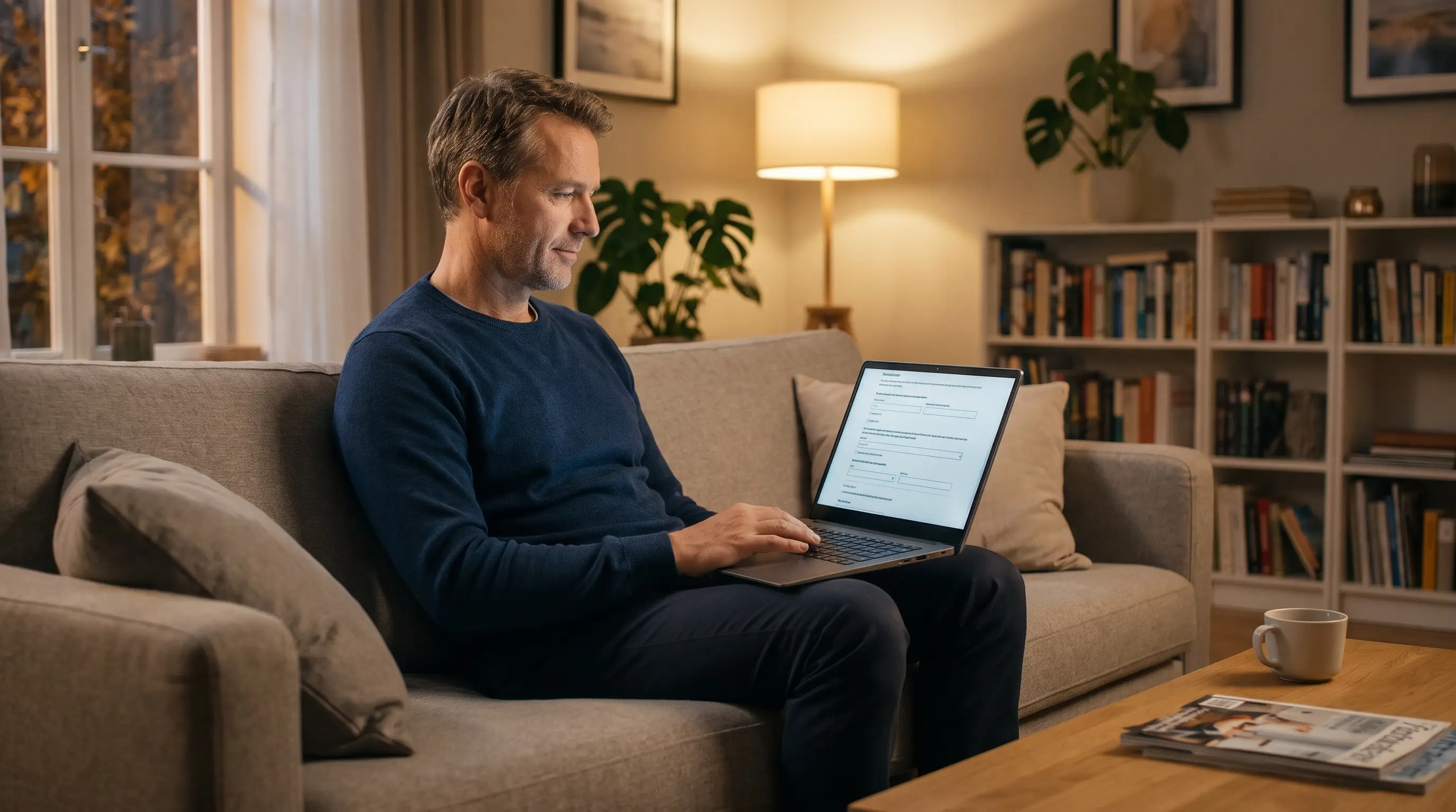 Mann führt entspannt eine Videosprechstunde mit einem Arzt auf dem Tablet