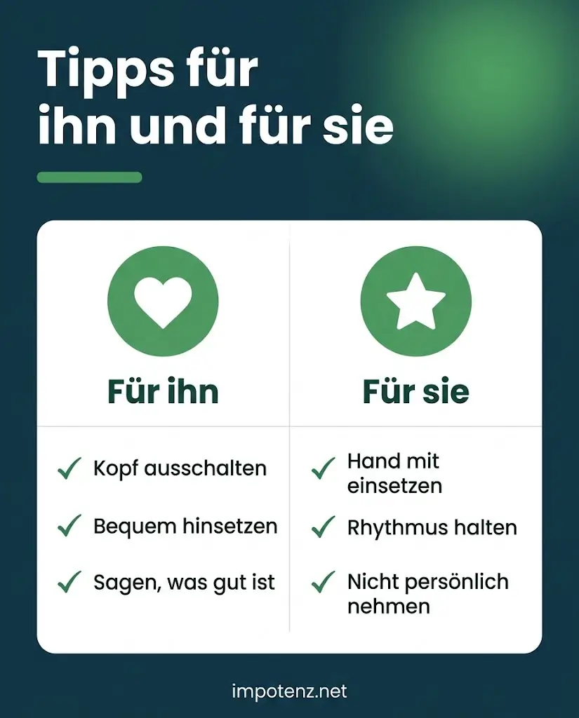 Infografik Tipps für ihn und für sie, damit die Erektion beim Oralsex hält