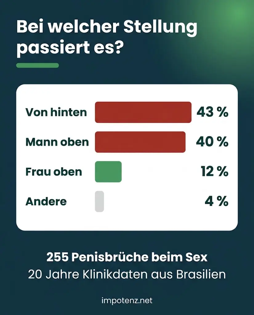 Infografik Penisbruch nach Stellung: von hinten 43 Prozent, Mann oben 40 Prozent, Frau oben 12 Prozent, andere 4 Prozent