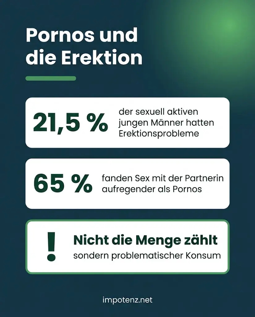 Infografik Pornos und Erektionsprobleme: 21,5 Prozent mit Erektionsproblemen, nur 65 Prozent finden Partnerinnen-Sex aufregender