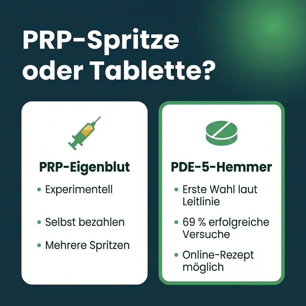 PRP-Eigenbluttherapie oder PDE-5-Hemmer im Vergleich als Infografik