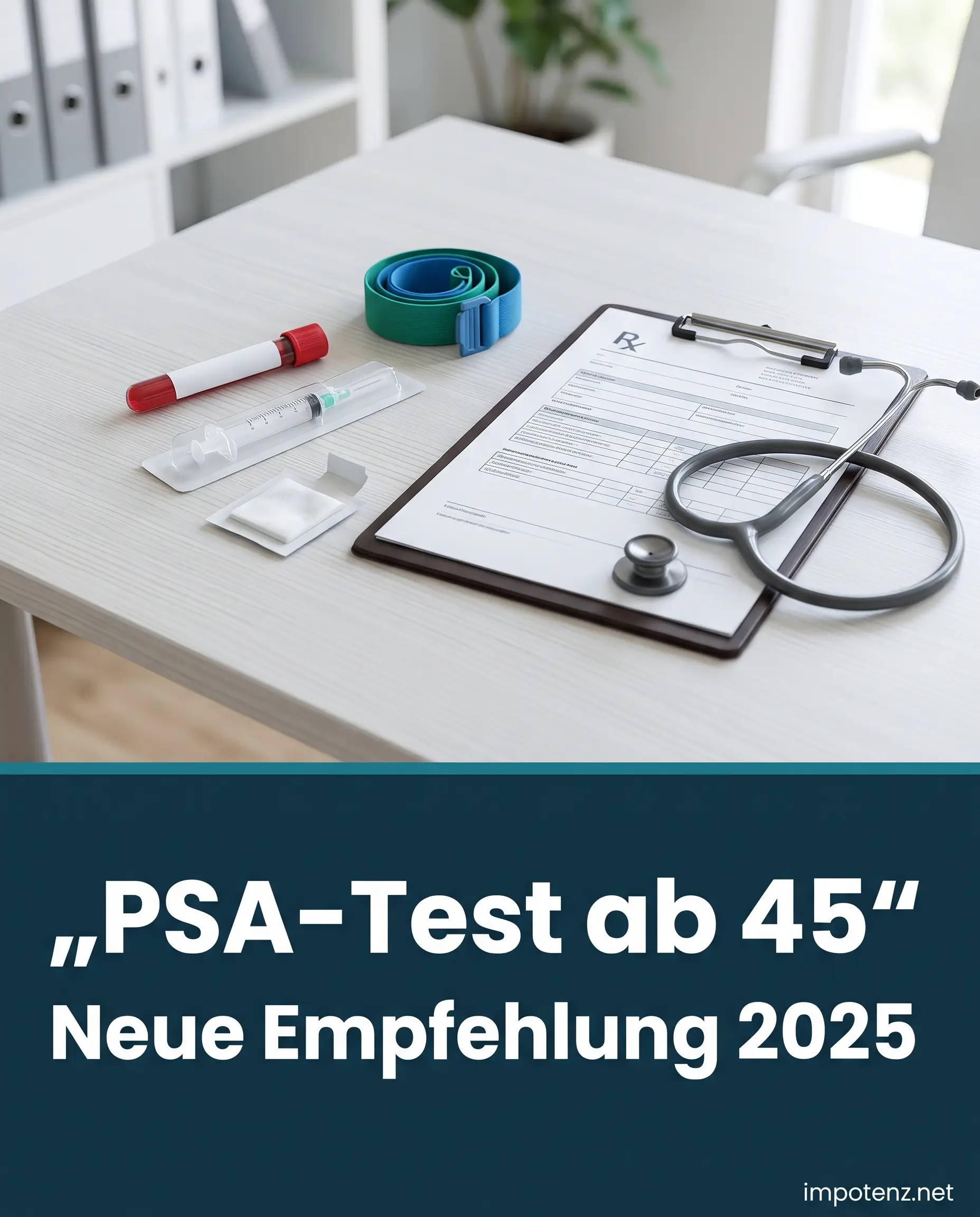PSA-Test zur Früherkennung von Prostatakrebs ab 45: Blutröhrchen und Laborbogen in der Arztpraxis