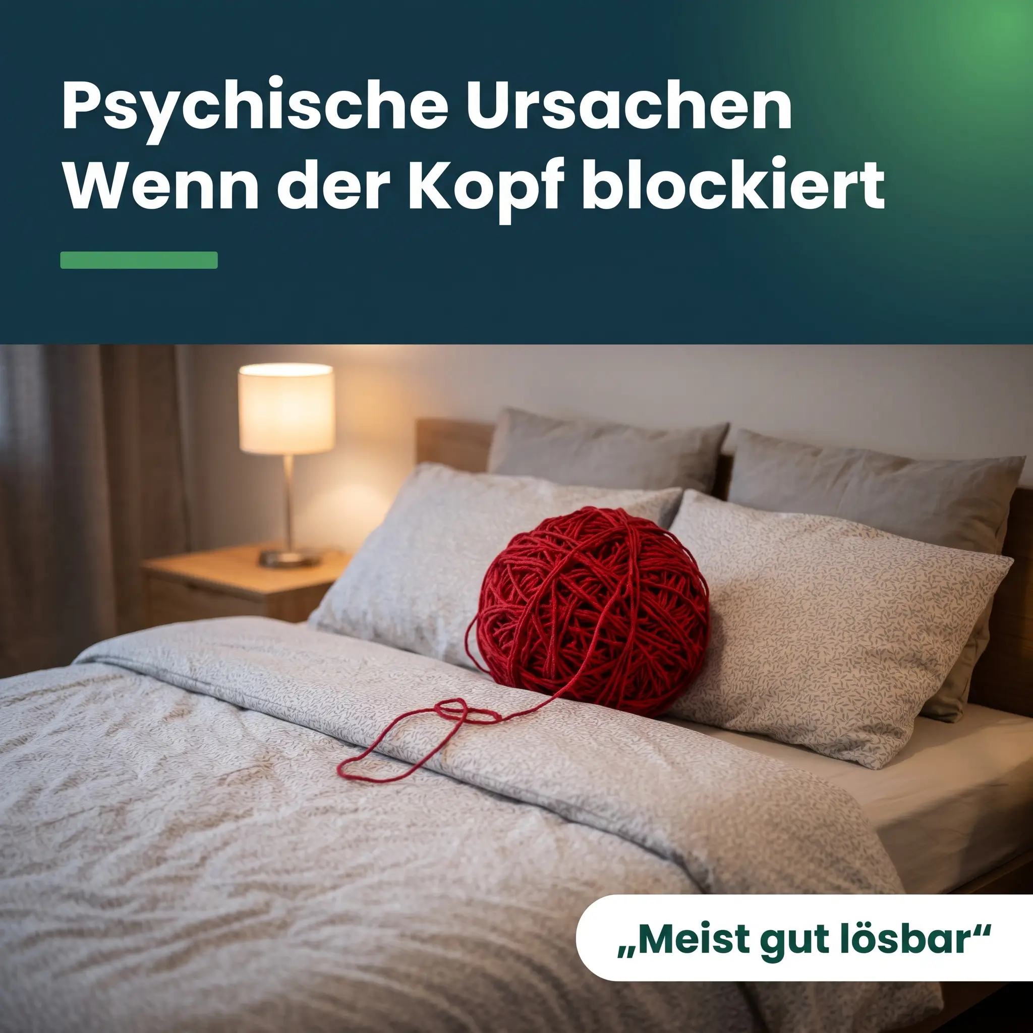 Psychische Ursachen von Impotenz: verknotetes rotes Wollknäuel auf einem Kopfkissen