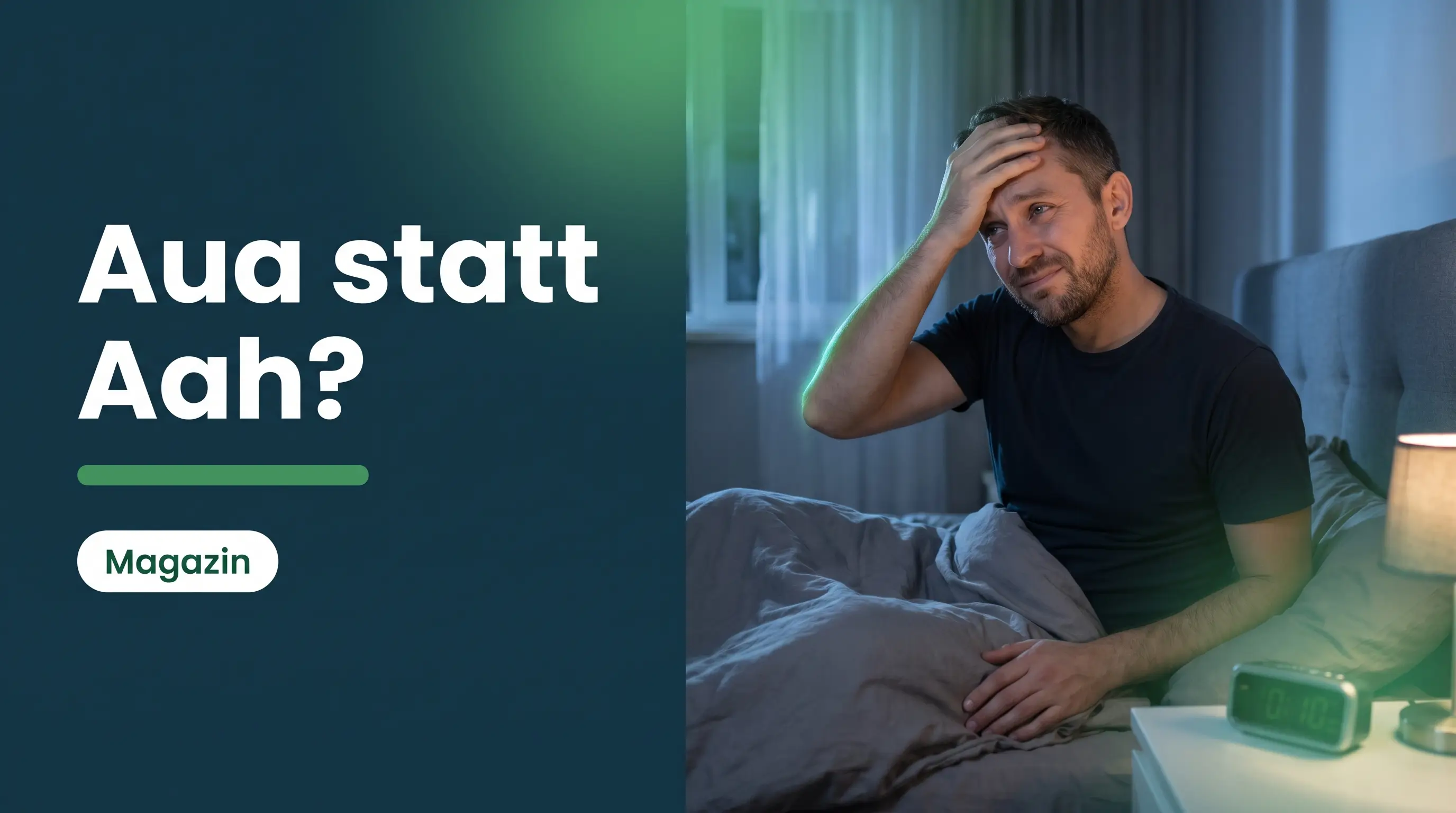Schmerzen bei Erektion: Mann sitzt nachts mit gequältem Blick aufrecht im Bett