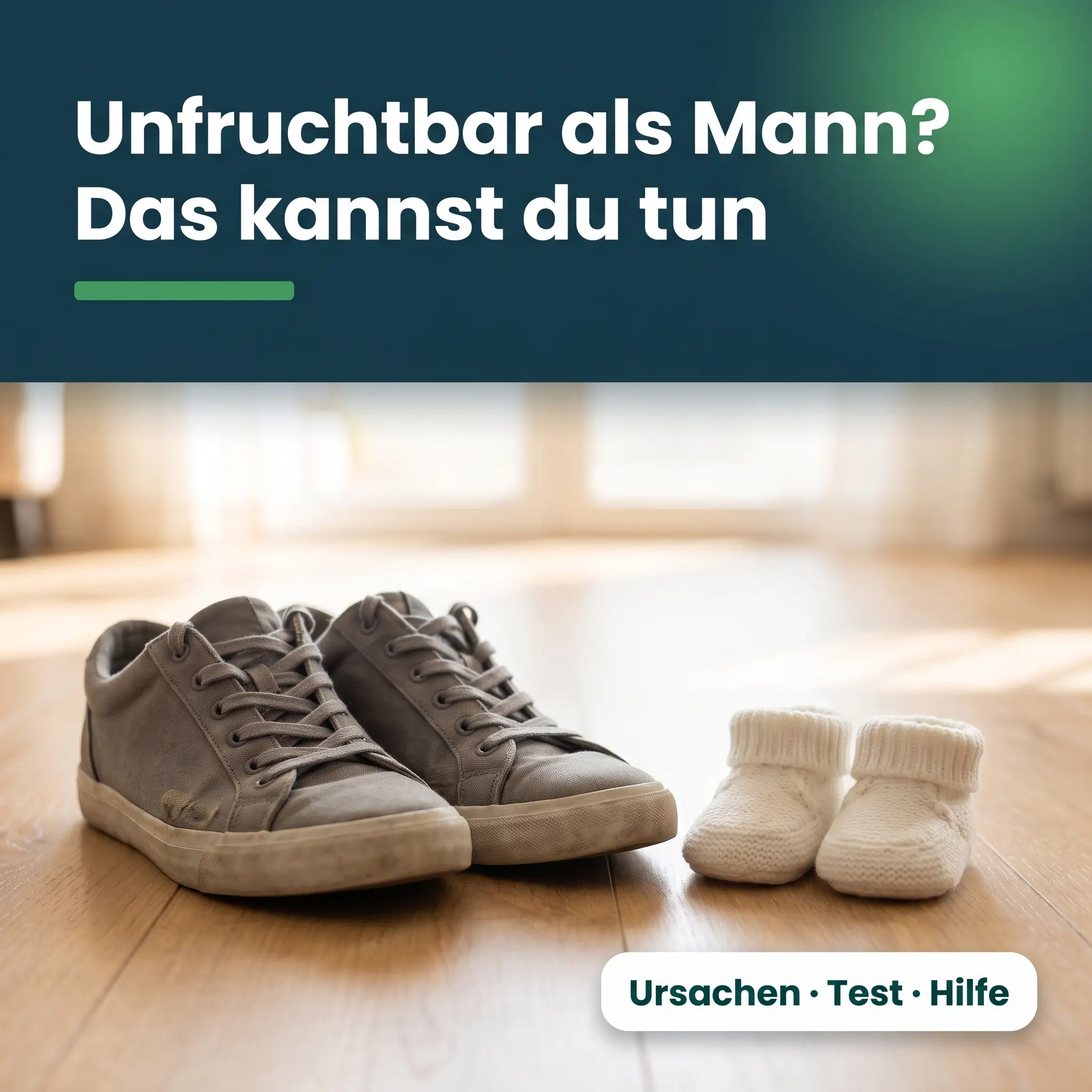 Unfruchtbarkeit beim Mann symbolisch: Herren-Sneaker neben kleinen Babyschuhen