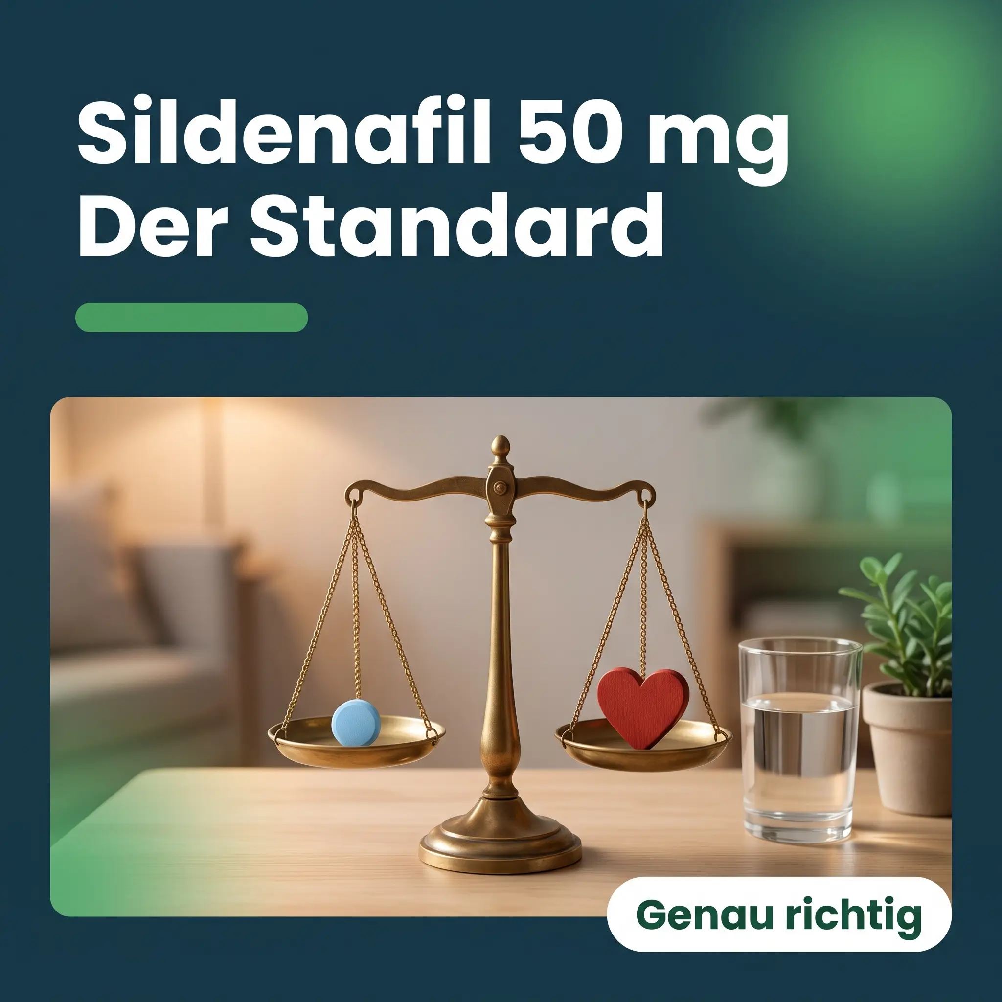 Viagra 50 mg als Standarddosis: Waage im Gleichgewicht mit einer Tablette und einem Herz